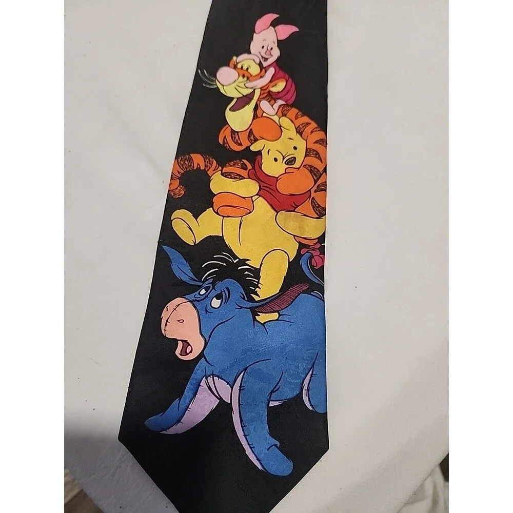 Disney Winnie The Pooh Mens Tie Black Tigger Piglet Polyester
